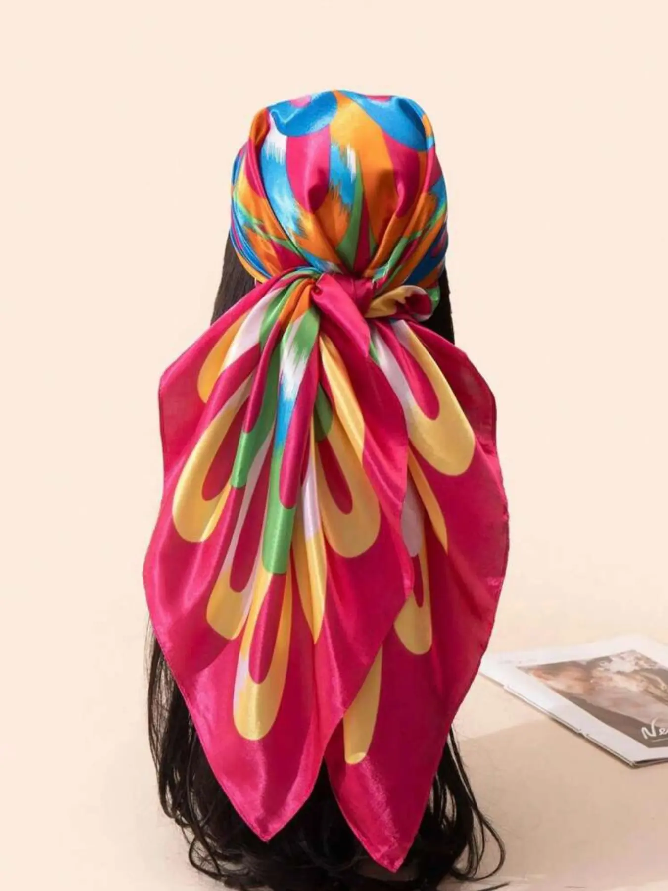 Women's Fashion Boho Style Scarf with Firework Print Design, High-Quality Colorful Satin Square Shawl for Daily Wear Fashion Headscarf & Stylish Wild Rags Head Scarf