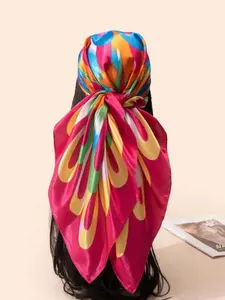 Women's Fashion Scarf with Firework Print Design, High-Quality Colorful Satin Square Shawl for Daily Wear & Stylish Wild Rags Head Scarf