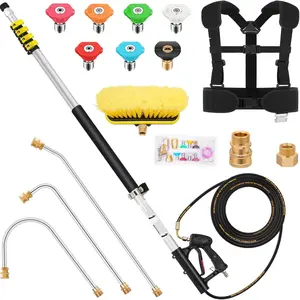 24FT  Telescoping  Washer Wand with Power Washer Extension Wand, Gutter Cleaner Attachment, Brush , 7 Spray Nozzle Tips, 3 Hose Inlet Adapters and Support Harness1