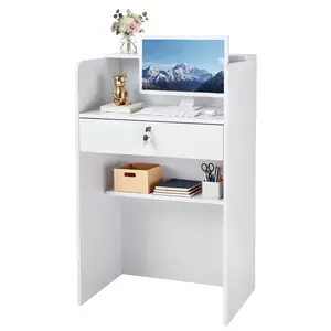 VEVOR Reception Desk, 23.6 inch Rectangular Front Counter Table, Modern Office Reception Desk with Drawer, Small Minimalist Retail Counter Table for Checkout, Lobby, Beauty Salon and Office, White