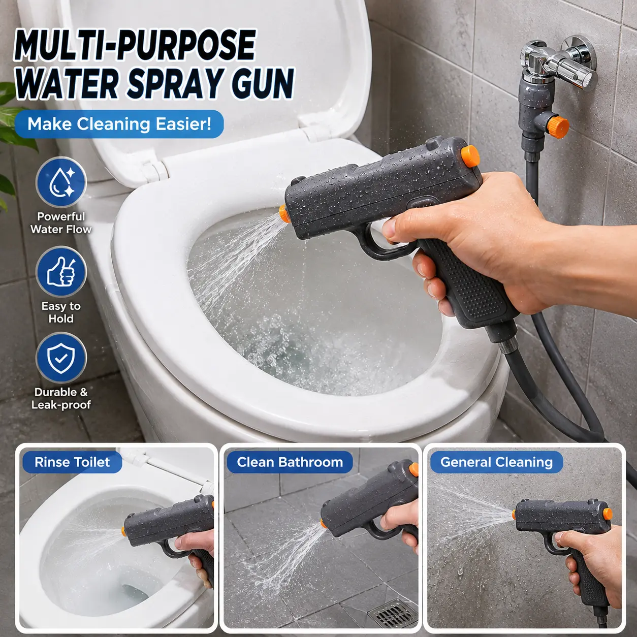 Handheld Toilet Bidet Sprayer & Shower Head with Adjustable Water Pressure, Easy-Install Bidet Shower Kit for Personal Hygiene, Pet Washing, Bathing & Bathroom Cleaning