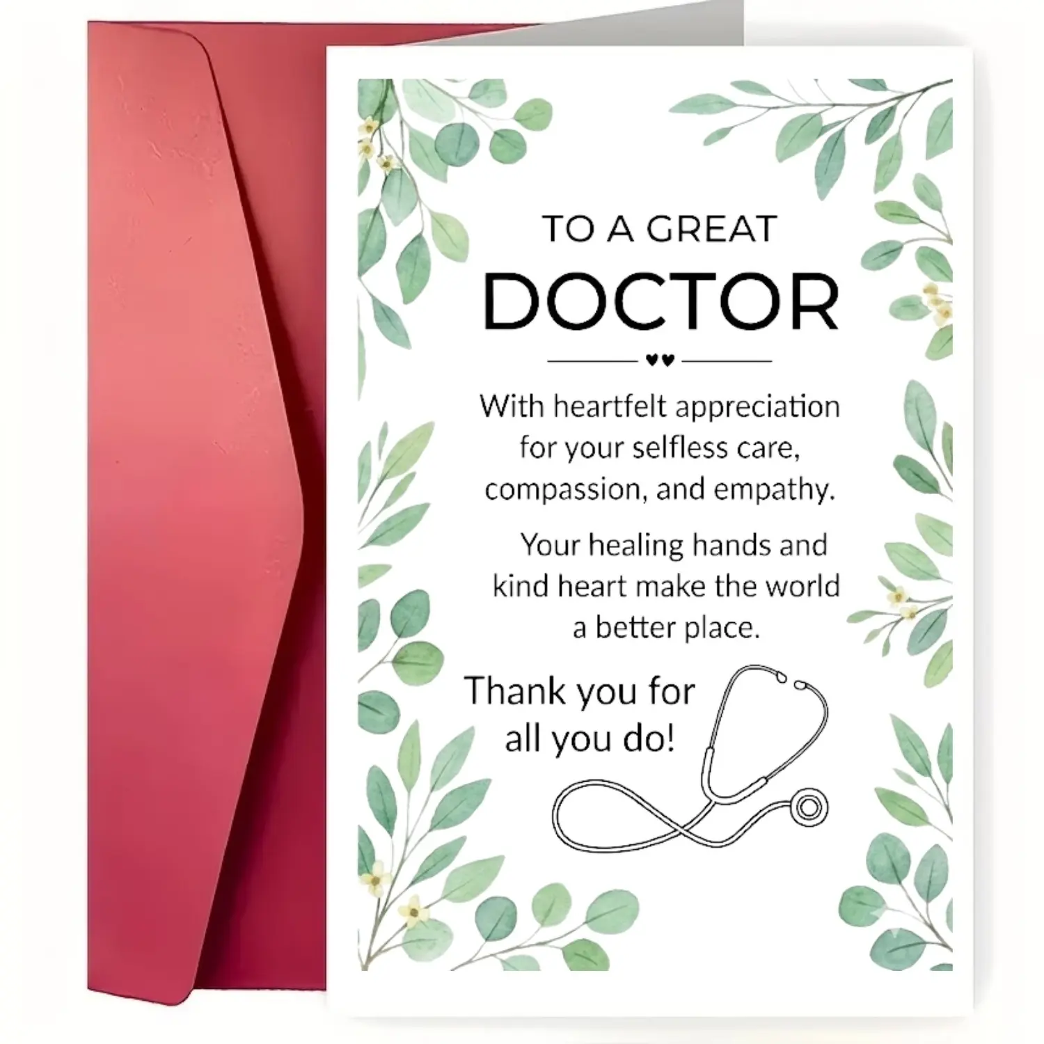 🩺 Show True Gratitude! Doctor Appreciation Card for Men Women Physicians Surgeons 5x7 Inch 350GSM Premium Glossy Paper with Red Envelope Heartfelt Thank You Note for Doctors Day Graduation Retirement Gift Sentimental Medical Professional Card