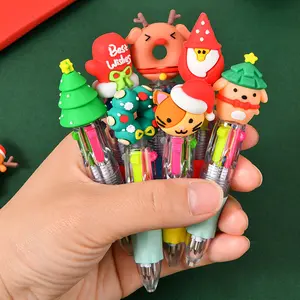 Christmas Multi-Color Ballpoint Pens Set, Retractable 0.7mm Cartoon Cute Fun Writing Pens, Kids Santa Snowman Holiday Party School Supplies