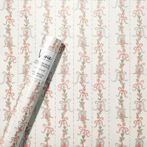 Pink Garland Floral Bow Stripe Wrapping Paper Roll