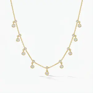 Golden Plated Silver Double Dangle Necklace for Women Elegant Jewelry
