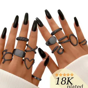 12PCS Gold Stackable Rings Set for Women, 18K Gold Plated Open Stacking Knuckle Ring, Adjustable Chunky Signet Rings for Gift
