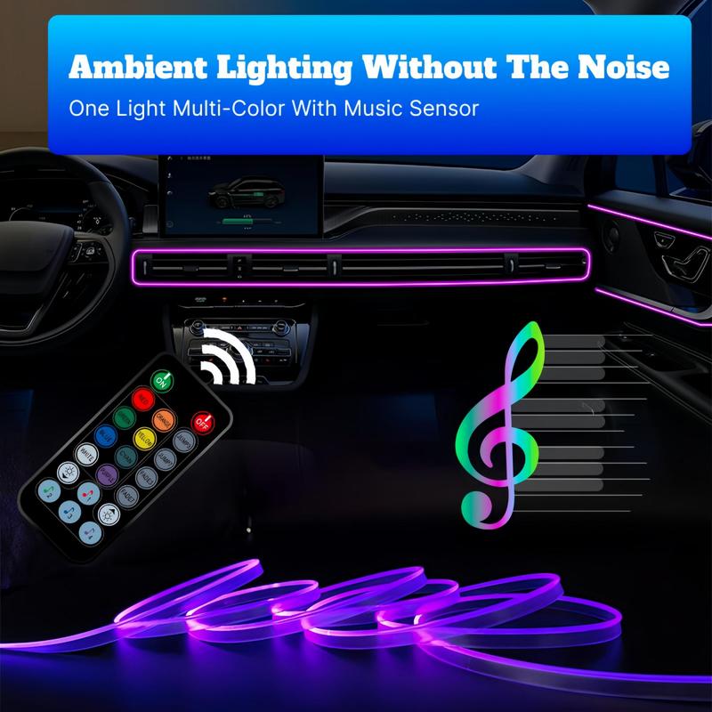 Car Interior LED Ambient Light, USB Environment Light Kit, Music Mode Neon Strip Light for 4 Car Doors & Center Console Decoration