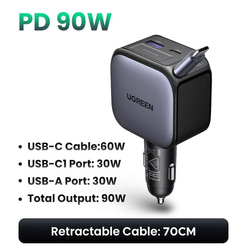 90W Retractable Car Charger