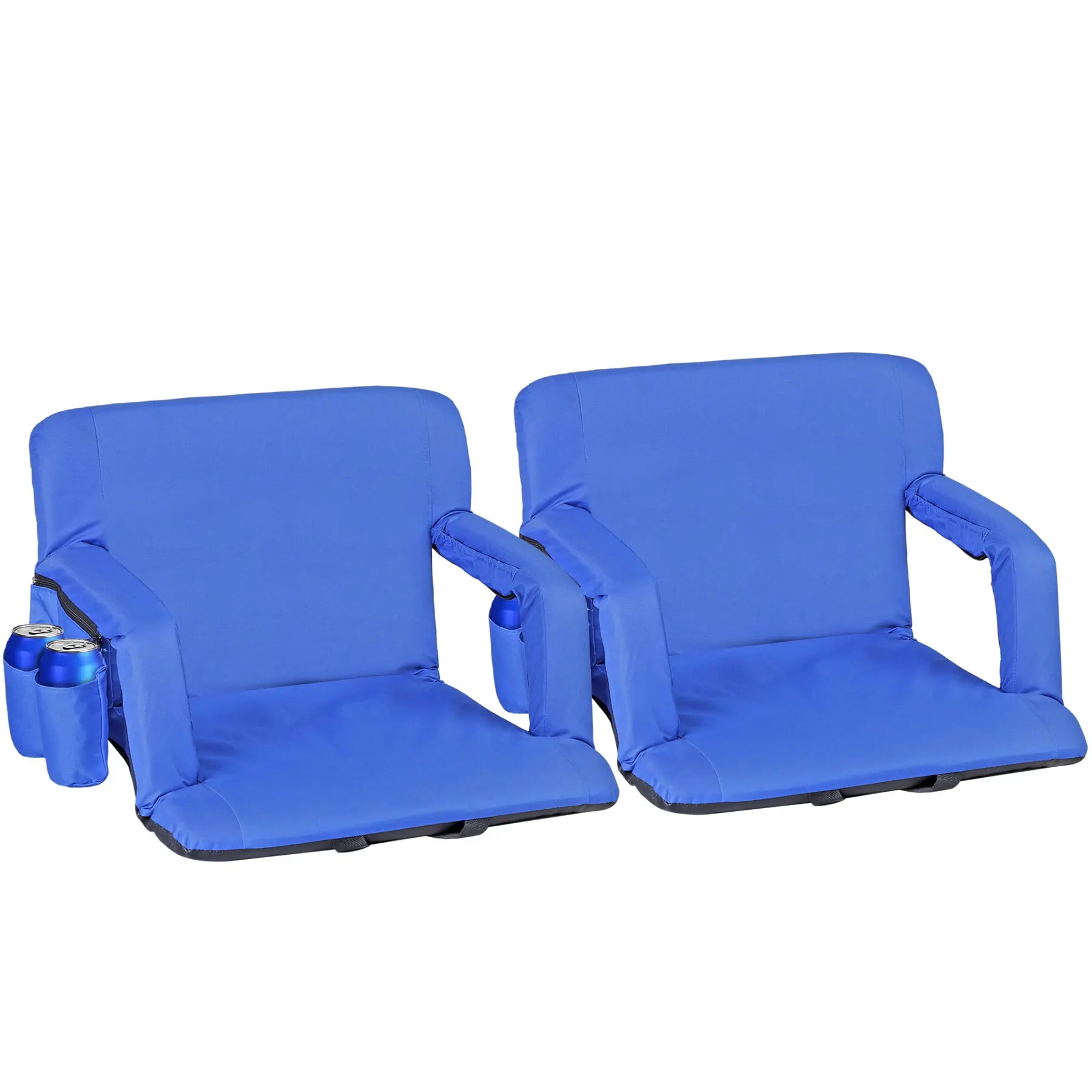 Portable Stadium Bleacher Chairs (Set of 2) - Lightweight Oxford Cloth, Adjustable Backrest, Reclining Seats, Armrests with Pockets, Cushioned, Compact Foldable, Blue (for Sports & Outdoor, Camping Use), Adjustable Portable Chairs