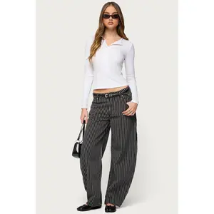 Pinstripe Low Rise Barrel Leg Jeans Pinstripe Low Rise Barrel Leg Jeans
