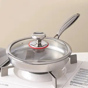 Uncoated Stainless Steel Frying Pan, Thickened Non-Stick Skillet, Universal Steak Pan, Induction Cooker Compatible, Household Cookware
