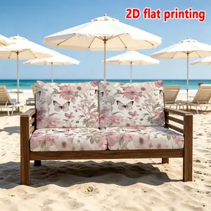 1/2/8/10/12pcs Sofa Cushion Covers, Romantic Pink Tone Floral & Butterfly Printed Cushion Covers (Insert Not Included), 2D Flat Print Stretch Chair Cushion Covers for Patio, Terrace and Beach, Removable and Washable, All-Season Universal Indoor & Outdoor