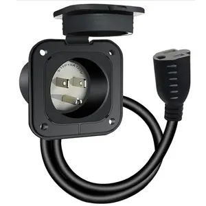 American Standard RV Flanged Inlet 15a Ac Port, Nema 5-15p 2 Pole 3-Wire Male Power Inlet, Flush Mount Outlet Power Outlet Panel for RV Marine Boat Golf Cart, RV Inlet Socket Outlet Box Integrated Outdoor Electrical Receptacle