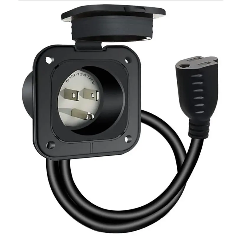 American Standard RV Flanged Inlet 15a Ac Port, Nema 5-15p 2 Pole 3-Wire Male Power Inlet, Flush Mount Outlet Power Outlet Panel for RV Marine Boat Golf Cart, RV Inlet Socket Outlet Box Integrated Outdoor Electrical Receptacle