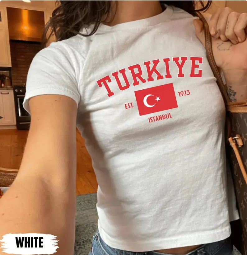 Turkey Women's Baby Tee, Turkish Flag Y2K T-shirt, Turkiye Tee, Turkish Pride T Shirt, Türk Heritage Souvenir Gift