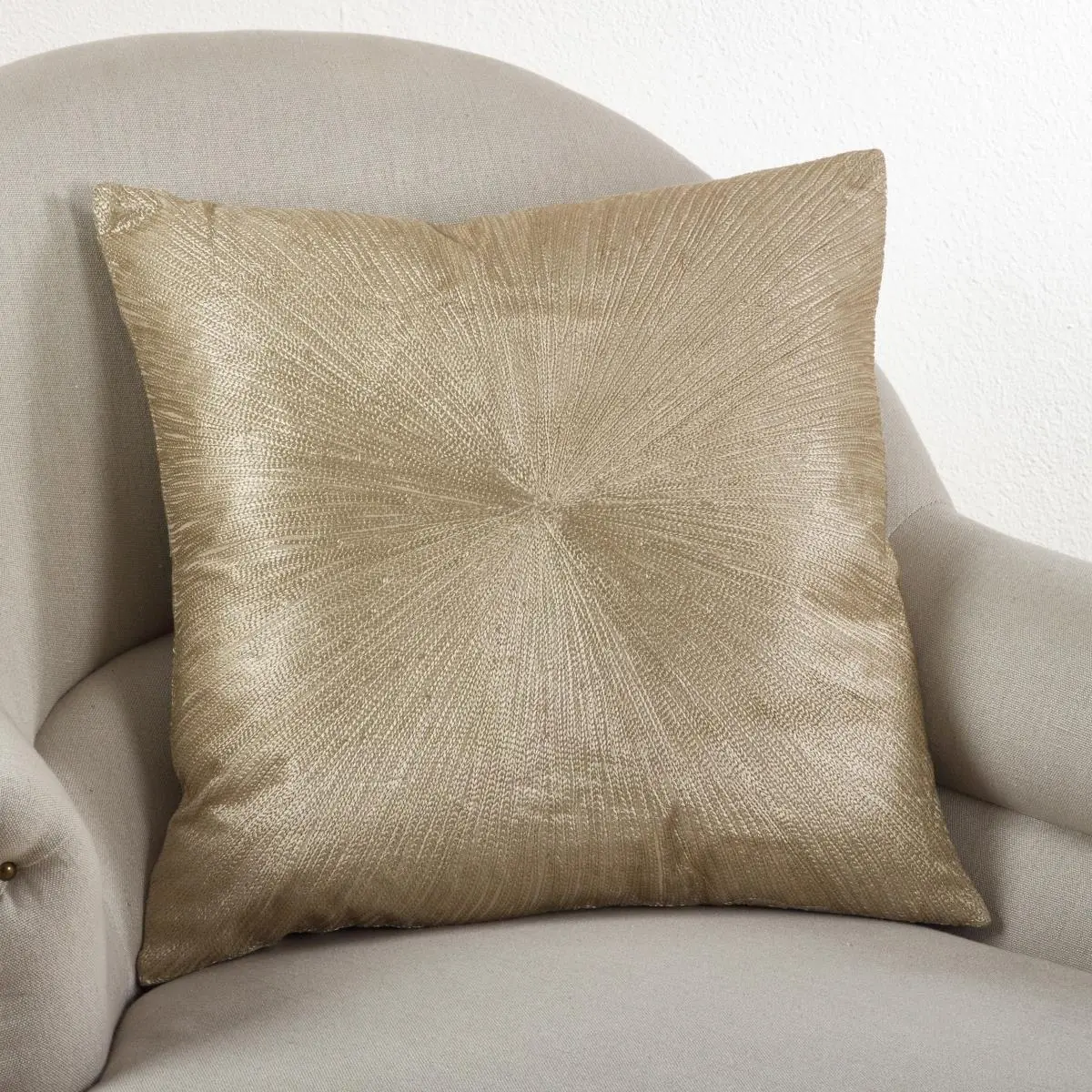 SARO Square Starburst Design Throw Pillow, 20 in., Gold, Cotton Cover with Duck Feather Inserts, Down Filled, Hand Wash Only