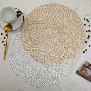 2pcs Golden Flower PVC Placemats for Table Decor