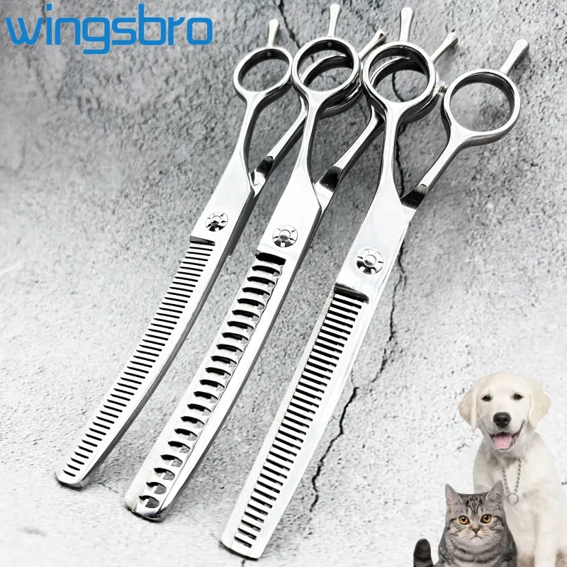 Wingsbro 7.5-in Silver Up-Curved Thinning Pet Grooming Scissors - Groomer Tools, Grooming Products for Dogs and Cats