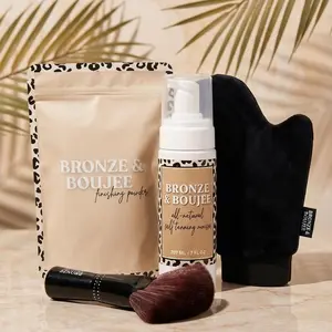 Bronze & Boujee Self Tanning Kit | All-Natural Tanning Mousse, Drying Finishing Powder, Mitt/Brush Set | Sunless Gift