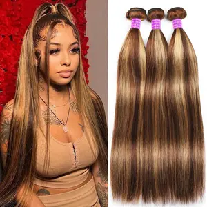 4 27 Highlight Bundles Bone Straight Human Hair Bundles Quick Weave Extensions 1 3 4 Bundles Ombre Brown Hair Bundles