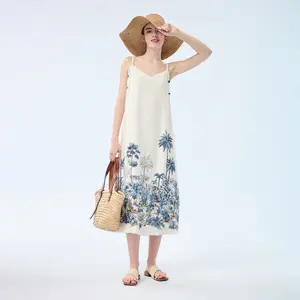 Tencel Linen Printed Spaghetti Strap Maxi Dress