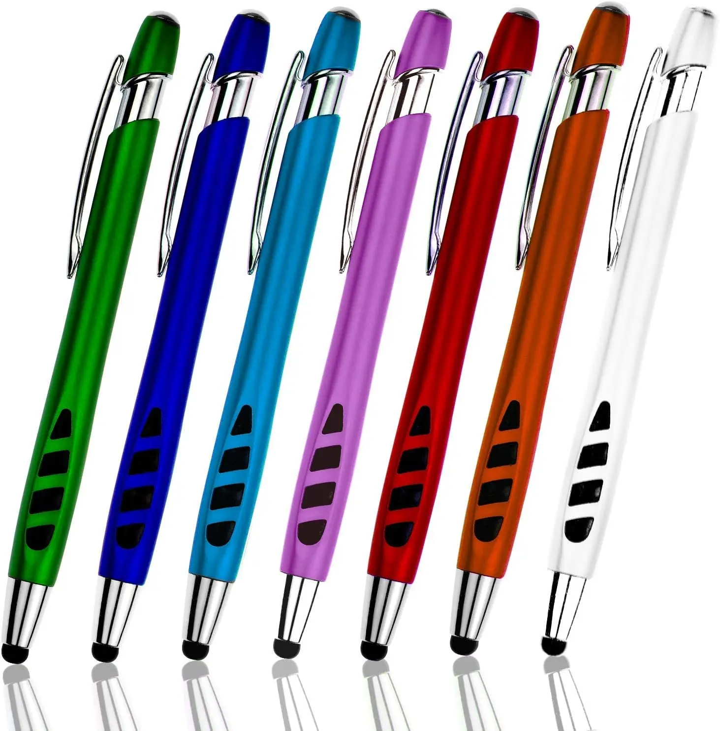 Stylus Pen for Touch Screens & Ballpoint Writing Pens, with  Stylus Tip - 2 in 1, Compatible for Your Touch Screen Devices - Assorted Barrel Colors, Black Ink, 7 Pack