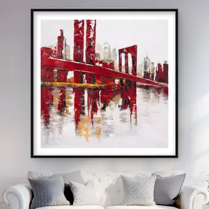 Begin Home Decor C1FM4848KUTOZS 48 x 48 in. Abstract & Industrial Red Bridge - Modern Framed Print Wall Art