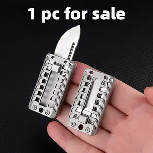 Stainless Steel Mechanical Stress Relief Push Knife, D2 Steel Sharp Portable Keychain Box Opener, Compact Self-Defense Tool