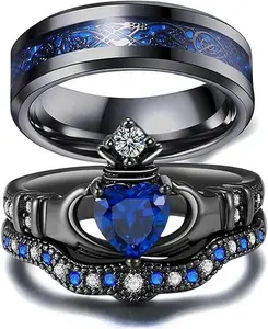 Couple Ring Bridal Set His Hers Black Claddagh Ring Heart Shape Rhinestone Stacking Irish Ring Stainless Steel Wedding Ring Band 4.2 4.2 out of 5 stars   (869)