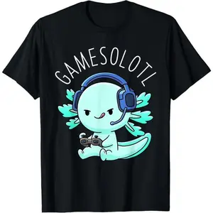 100% Cotton Gamesolotl Axolotl Gamer Anime Gifts Kawaii Boys Girls T-Shirt, Black