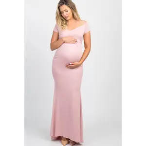 PinkBlush Pink Off Shoulder Wrap Maternity Photoshoot Gown/Dress