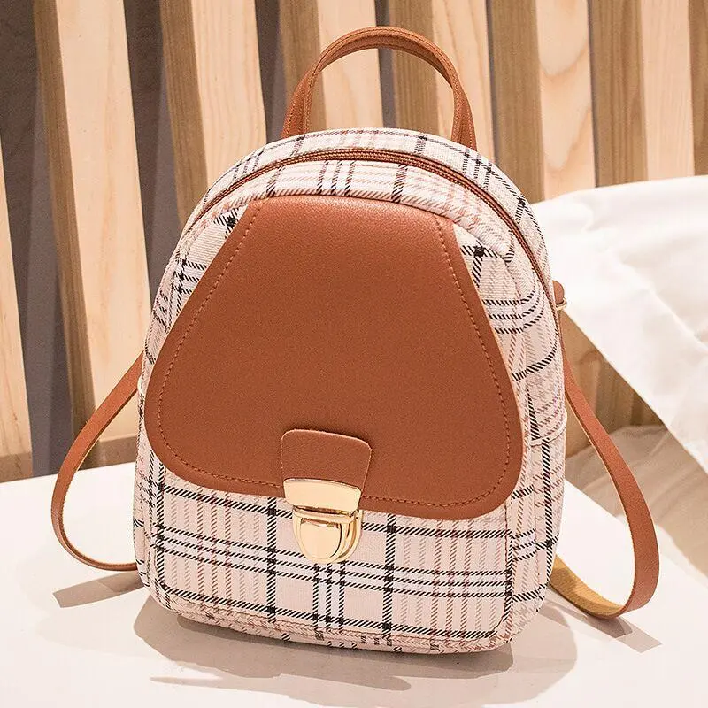 Women's Classic Plaid PU Leather Shell Shape Mini Backpack - Soft, Lightweight, Compact Yet Functional Bag with Zipper Lock, Double Shoulder Straps, Comfortable Carry Options for Work & School
