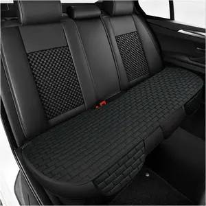 Car Back Seat Cover, Anti-Slip Bottom Auto Bench Seat Cushion Pad Comfortable Cover with Storage Pockets, Breathable Linen Rear Seats Protector for Most Cars Trucks SUVs (Black)