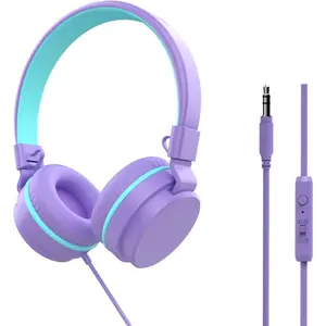 Headphones,-Ear Wired Headphones for  with Mic,85/94dB Volume Limiter Headphone for Girls Boys ,3.5mm Wired Cord Foldable Headphone for Learning&Entertainment ()