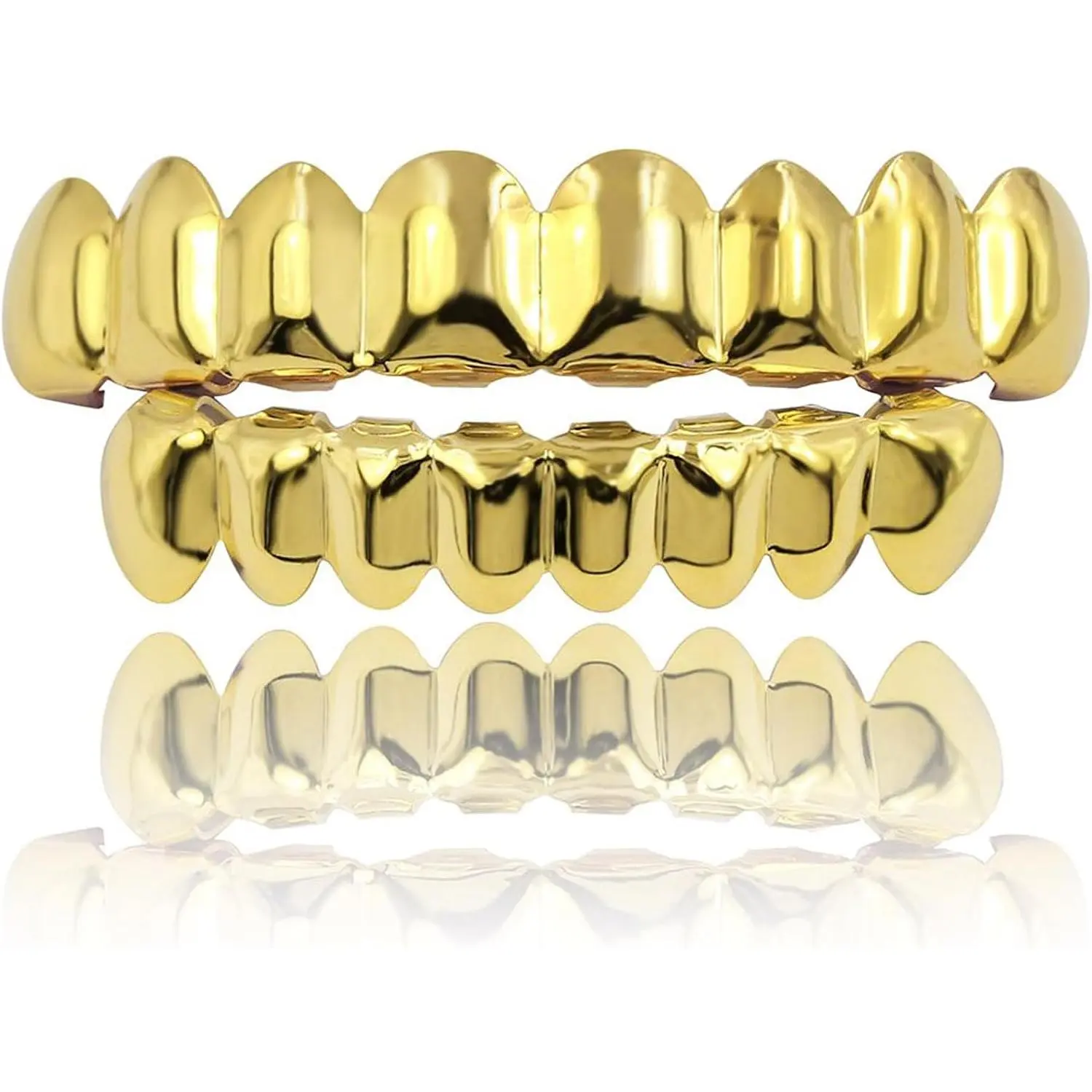 Gold Grills for Your Teeth Fake Teeth 18K Gold Plated Iced out 8 Teeth 8 Bottom Tooth Grillz for Men Women  Rapper Costume Silicon Oral