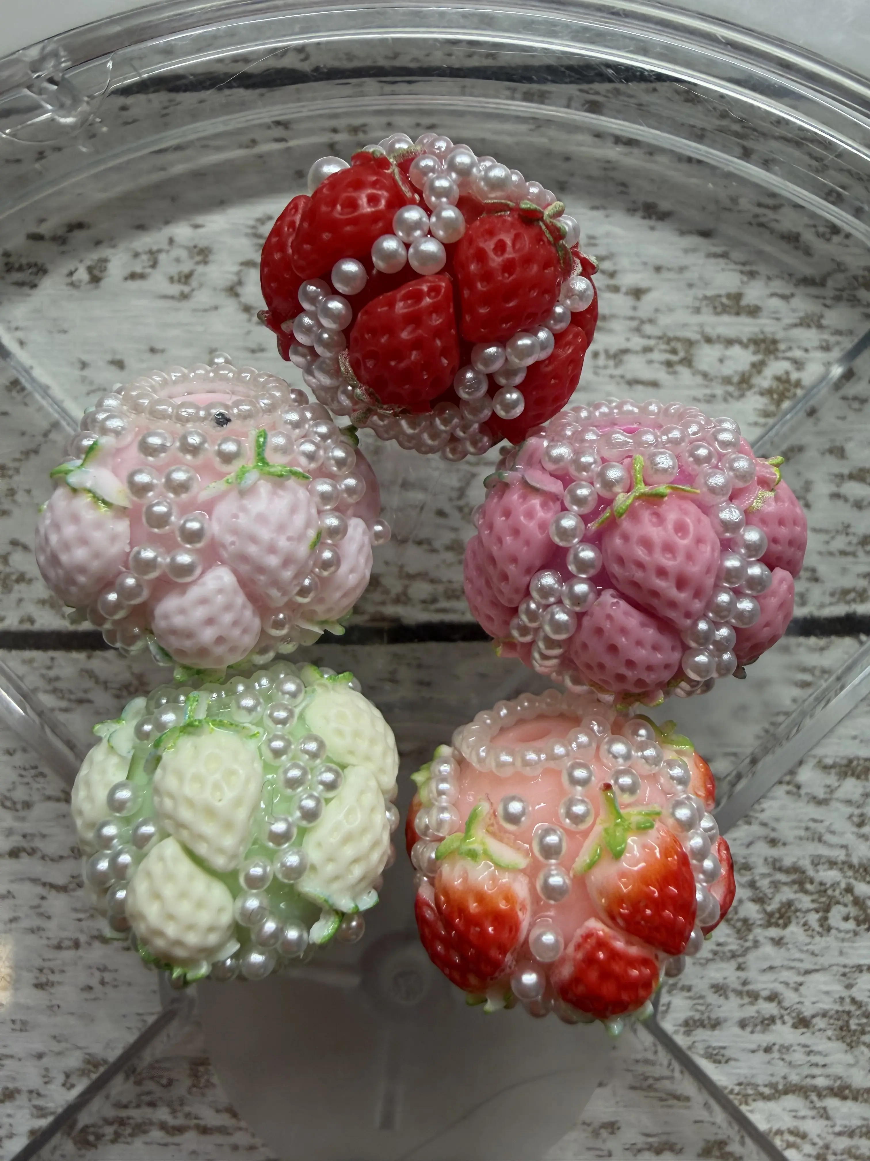 Fancy Strawberry Acrylic beads Qty 15
