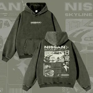 Japan Legend GTR Skyline JDM Style 380g Autumn VIntage Washed Hoodie Graphic Sweatshirt