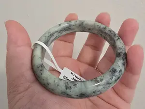 Natural Xiuyan Jade Bangle – Light Mint Green Color w Black Wuji - 55mm