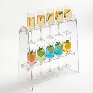 ADISEN 3 Tier Acrylic Champagne Holder 2 Tier Acrylic Champagne Flute Holder Stand for Party with 10 Slots, Countertop Champagne Glass Holder Stand Champagne Tower, Rectangle Acrylic Champagne Display Rack Stand 16.93×9.06×1.97 inch