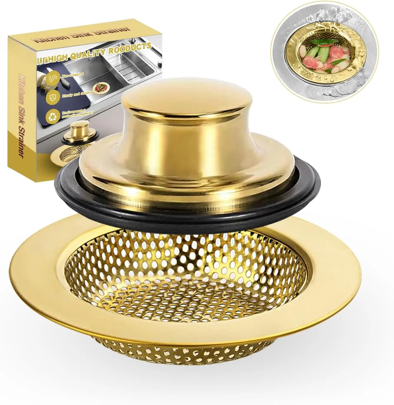 Stainless Steel Kitchen Sink Strainer & Stopper Kit, 4.4" Wide Rim Rubber Durable Drain Catcher Plug for Garbage Disposal Basket Filter (Home & Bathroom Supplies)