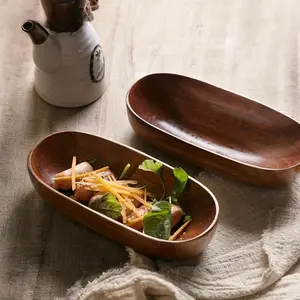 Wooden Serving Tray, 2 Counts/set Creative Wooden Serving Plate, Fruit Plate, Dry Fruit Tray, Salad Serving Plates, Hotel Supplies, Kitchen Accessories