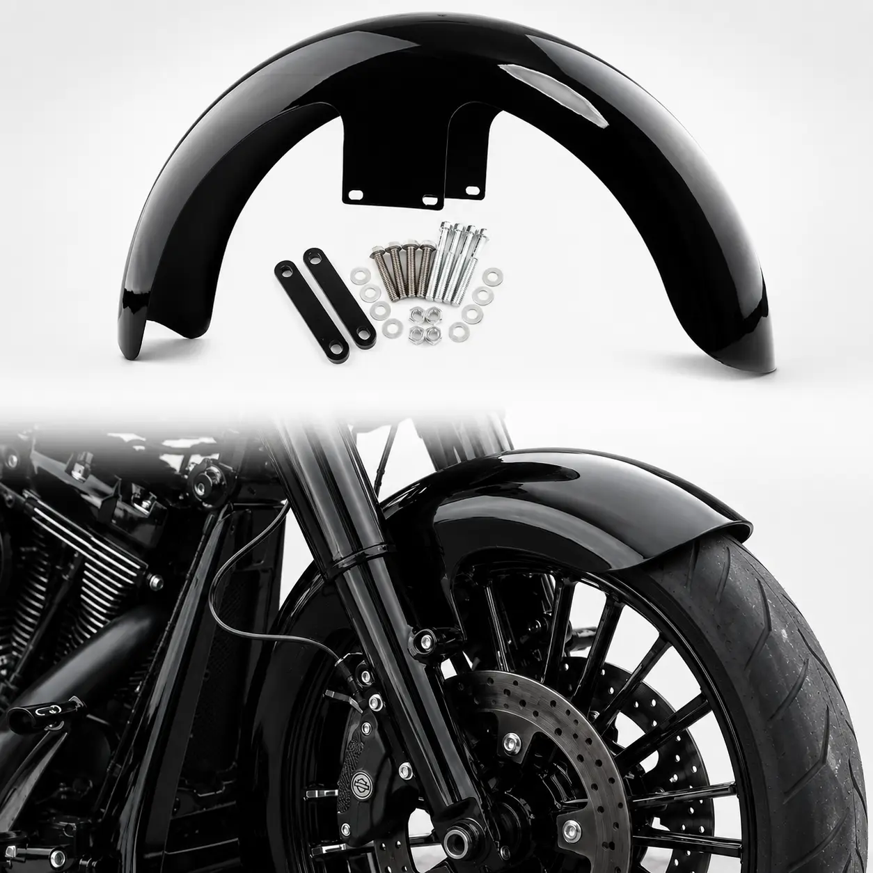 Wheel Wrap Front Fender for Harley Touring Road King Electra Glide Street Glide Road Glide Ultra Limited Tri Glide Custom Bagger Models, Heavy-Duty Steel Front Mudguard Fender, Pre-Drilled Bolt-On Front Fender with Mounting Hardware, Wrap Around Style