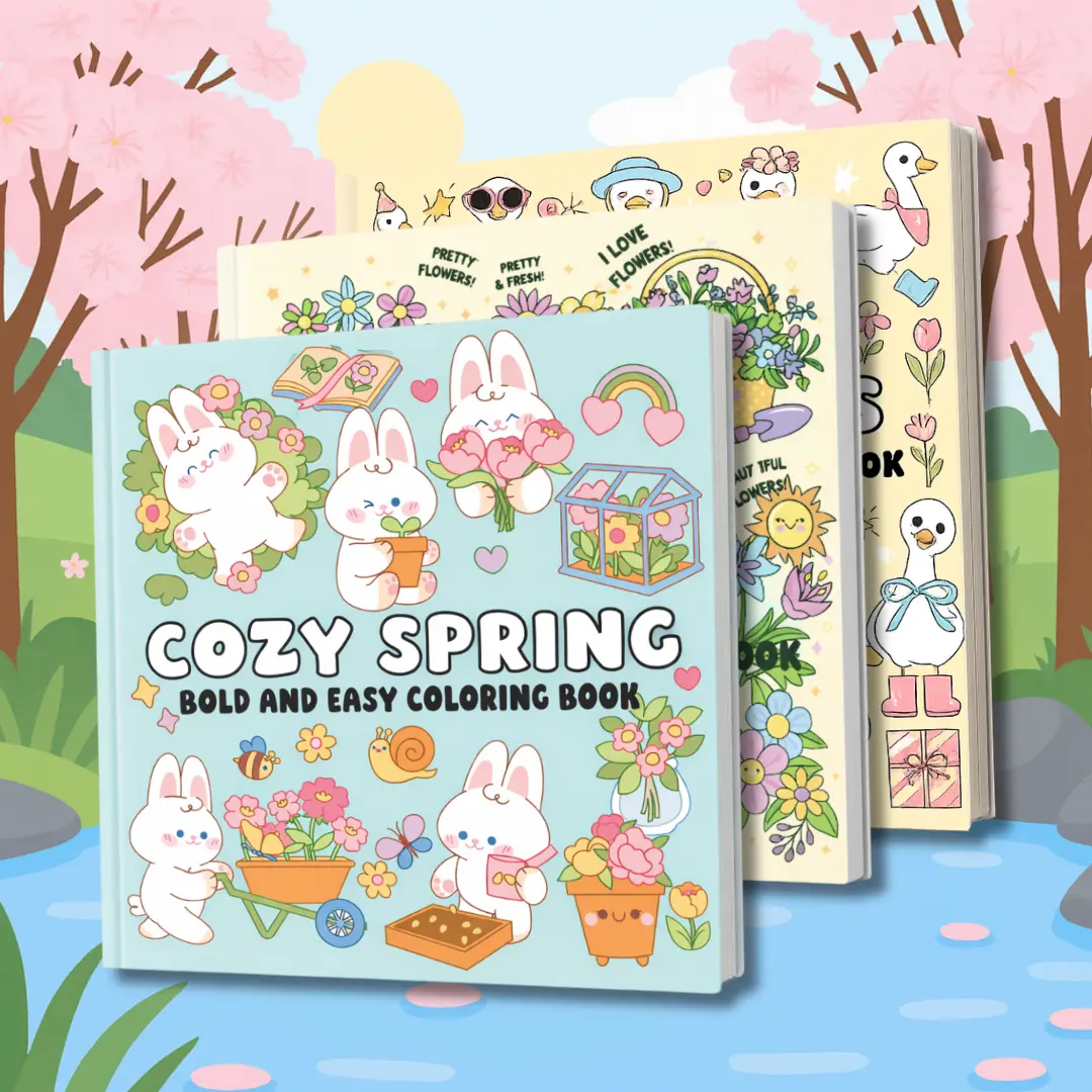 3-Pack Bold and Easy Coloring Books Bundle - Office Art Supplies with Cozy Spring Vibes, Playful Duck Designs, Relaxing Seasonal Scenes for Fun Creative Coloring, Adorable Multi-Page Coloring Book, Bold And Easy Coloring Book