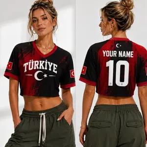 Personalized Turkey Soccer Jersey Crop Top, Custom Back Name Number Türkiye Fan Shirt