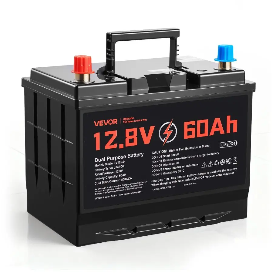 【Summerfinds】VEVOR 12V 60Ah Dual Purpose LiFePO4 Lithium Ion Battery, 800 CCA Group 24 Engine Starting & Deep Cycle Battery with Built-in Smart BMS, for Car Start-Stop, Trolling Motor, Lifepo4 Battery