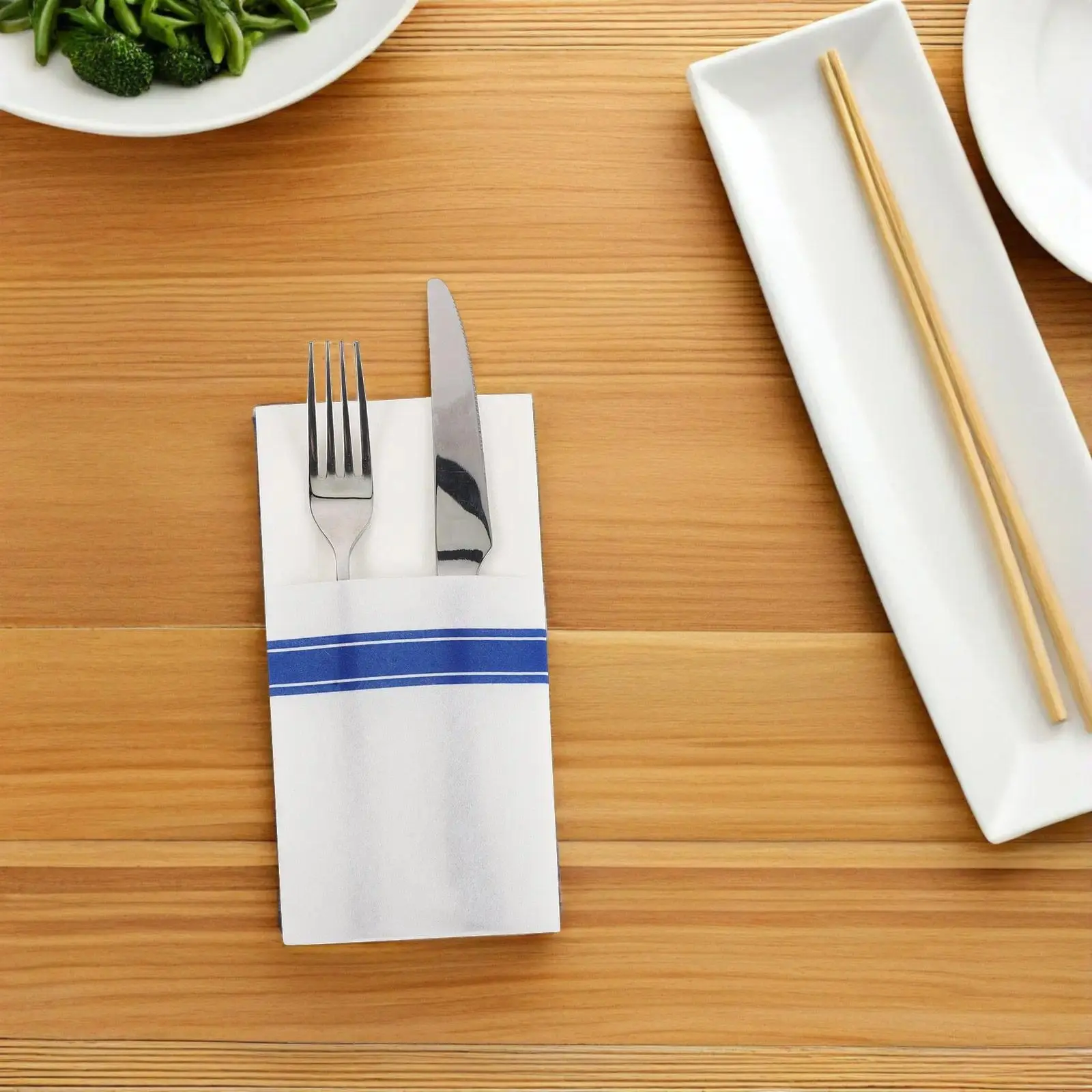 50Pcs Disposable Dinner Napkins with Built-in Flatware Pocket Gold Trim Prefolded Paper Napkins Pocket Napkin Set for Wedding