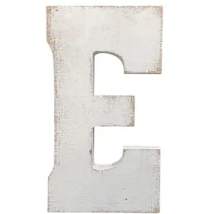 Large Distressed White Wash Wood Alphabet Wall Décor Monogram Free Standing Wall Letter (E)