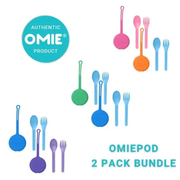 Kids' Reusable Silicone Feeding Utensils Set - Lightweight OmiePod Cutlery, 2-Count Toddler Spoons and Forks, Includes Pod, TTS, Loop (Kitchenware)