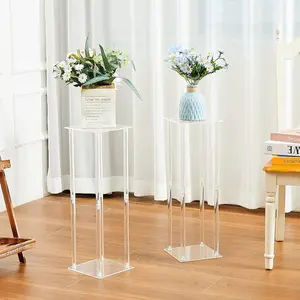 Square Frame Flower Rack Set with and Acrylic Panel, Contemporary Metal Vase, Home Decor and Table Centerpiece, Floor Standing Ornament, Halloween and Christmas Party Decoration, Wedding Centerpieces