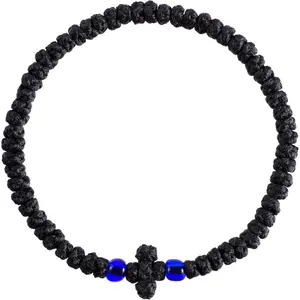 Household daily necessities Pndeyo Orthodox Prayer Rope, Thicken Christian Greek Prayer Rope with Blue Beads, Handmade Orthodox Bracelet Blessing Cross Tassel Car Hanging Charms for Women & Men- Black